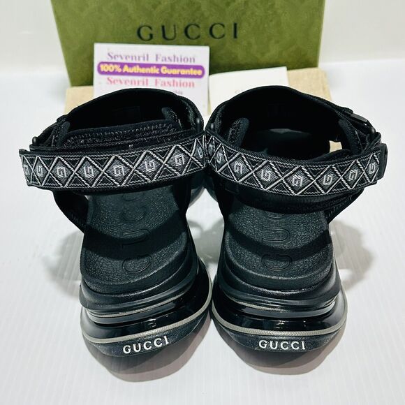 Gucci Run 10/US 10.5 Touch Strap Sandals Square G Jacquard Canvas Black NIB $970 - Picture 6 of 12